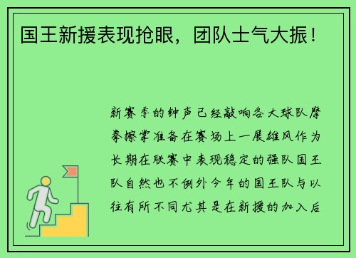 国王新援表现抢眼，团队士气大振！